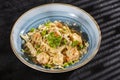 Fettuccine with shrimp and parsley - dark rustic background