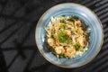 Fettuccine with shrimp and parsley - dark rustic background