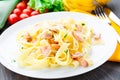 Delicious fettuccini with salmon Royalty Free Stock Photo