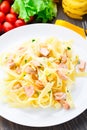 Delicious fettuccini with salmon Royalty Free Stock Photo