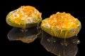 Delicious filled avocado with Philadelphia mousse flavored with honey sauce with reflection