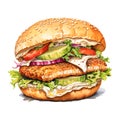 Delicious fish burger on a white background Royalty Free Stock Photo