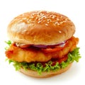 Delicious Fish Burger on White Background.