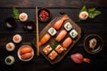 sushi food asian roll seafood fish japanese healthy rice fresh. Generative AI. Royalty Free Stock Photo