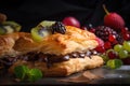 delicious flaky puff pastry filled with fruits, cream and chocolate