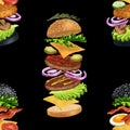 American Burgers seamless pattern illustration