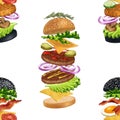 Delicious Burgers seamless pattern illustration