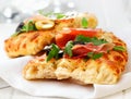 Delicious focaccia bread with ham and rocket Royalty Free Stock Photo