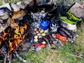 Delicious food culture made in wood fire in nature