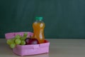 Back to School Lunch Sack Sitting on Teacher Desk Royalty Free Stock Photo