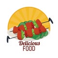 Delicious food grilled skewers with vegetables sticker