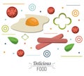 Delicious food poster egg fried sausage tomato