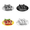 Delicious food, shish kebab and salad. Food and cooking single icon in cartoon style vector symbol stock illustration