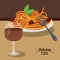 Delicious food spaghetti meatballs and glass cup wine Royalty Free Stock Photo