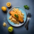 Delicious fish and chips on a plate - ai generated image