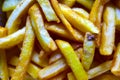 Delicious French fries close up as background