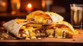 Delicious French Tacos Sandwich With Beef And French Fries. French Sandwich. With French Creamy Cheese Sauce. Generative AI