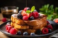 Delicious French Toast Pain Perdu with berries - Traditional Breakfast Meal Cuisine Copy Space