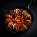 Delicious fresh appetizing various grilled vegetables, zucchini, eggplant, peppers, tomatoes, ratatouille isolated