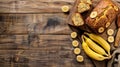 Delicious fresh banana nut bread on a rustic table.