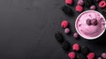 Delicious Fresh Black Raspberry Ice Cream Top View On Blurry Grey Background Royalty Free Stock Photo