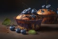 Delicious fresh blueberry muffins with mint leaves