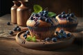 Delicious fresh blueberry muffins with mint leaves