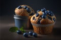 Delicious fresh blueberry muffins with mint leaves