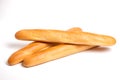 Delicious fresh bread baguette on a white background