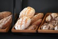 Delicious fresh bread on shelf in bakery Royalty Free Stock Photo