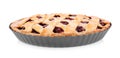 Delicious fresh cherry pie in baking dish isolated Royalty Free Stock Photo