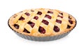 Delicious fresh cherry pie in baking dish isolated Royalty Free Stock Photo