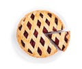 Delicious fresh cherry pie isolated on white Royalty Free Stock Photo