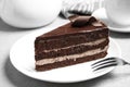 Delicious fresh chocolate cake served on table Royalty Free Stock Photo