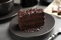 Delicious fresh chocolate cake served on table Royalty Free Stock Photo
