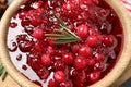 Delicious fresh cranberry sauce with rosemary, closeup Royalty Free Stock Photo