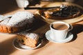 Beautiful breakfast with tea or coffee and sweet cake Royalty Free Stock Photo