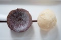Delicious fresh fondant chocolate served with vanilla ice cream