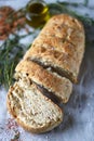 Delicious fresh homemade bread. Italian bread with herbs.