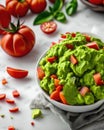 A Delicious Fresh Mexican Food Guacamole with avocado and tomatoes