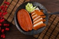 Delicious fresh mullet roe for Chinese lunar new year gift basket celebration Royalty Free Stock Photo