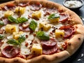 Delicious fresh Pizza Hawaii with pineapple.