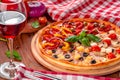 Delicious fresh pizza served on wooden table Royalty Free Stock Photo