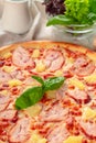 Delicious fresh pizza served on wooden table Royalty Free Stock Photo