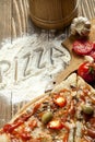 Delicious fresh pizza served on wooden table Royalty Free Stock Photo