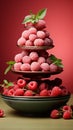 Delicious Fresh Raspberrie Balancing on Table Defocused Pink Background Royalty Free Stock Photo