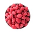 Delicious fresh ripe raspberries in bowl isolated, top view Royalty Free Stock Photo