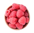 Delicious fresh ripe raspberries in bowl isolated, top view Royalty Free Stock Photo