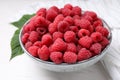 Delicious fresh ripe raspberries on white table, closeup Royalty Free Stock Photo