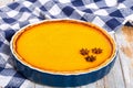 Delicious Fresh round bright orange homemade pumpkin pie